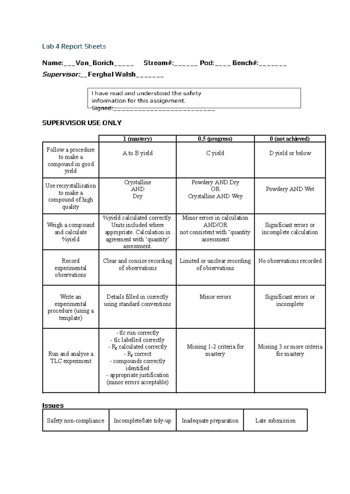 Lab 4 Analysis and Report for CEM101 - Experiment Synthesis and TLC ...
