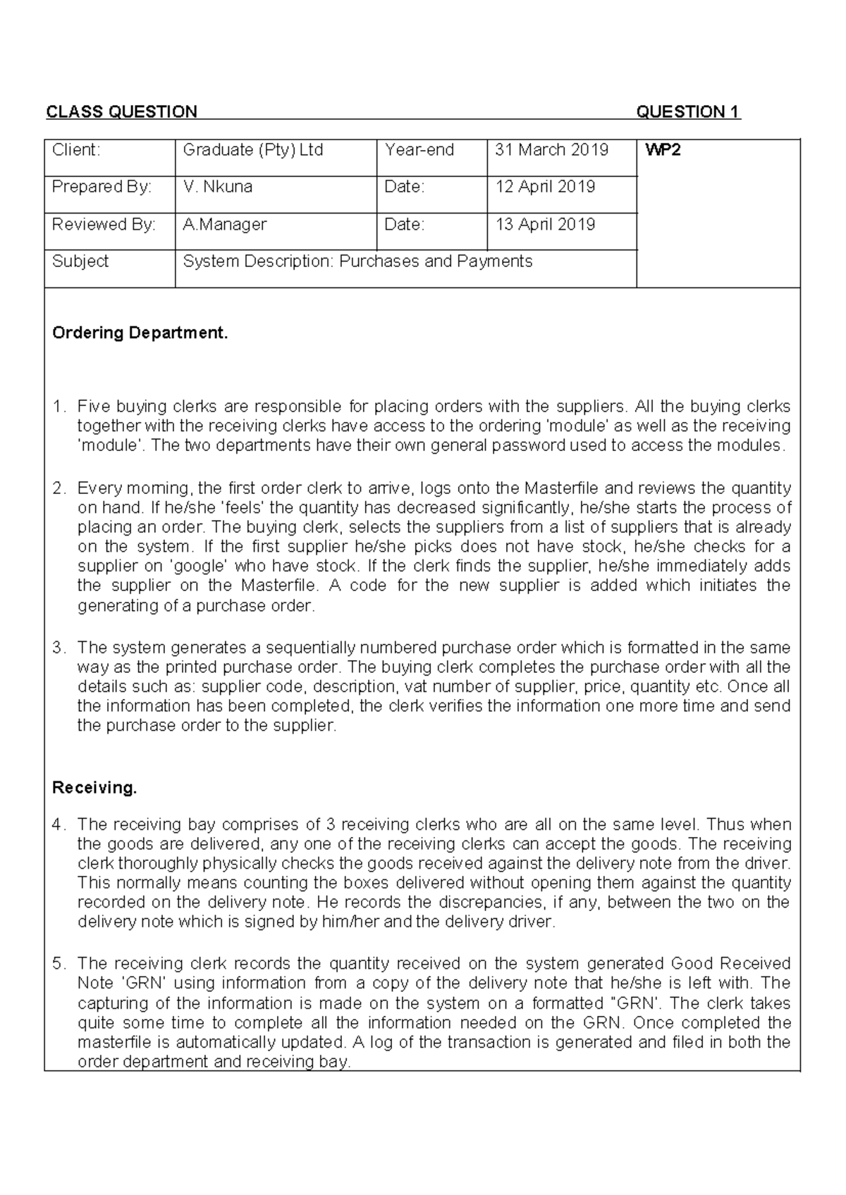 Module 4 – Purchases & Payments Class Questions Analysis - Studocu