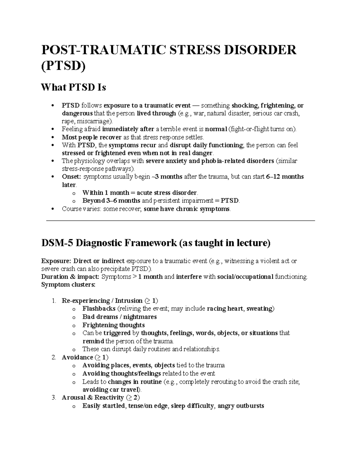 PTSD - Comprehensive Notes on Post-Traumatic Stress Disorder - Studocu