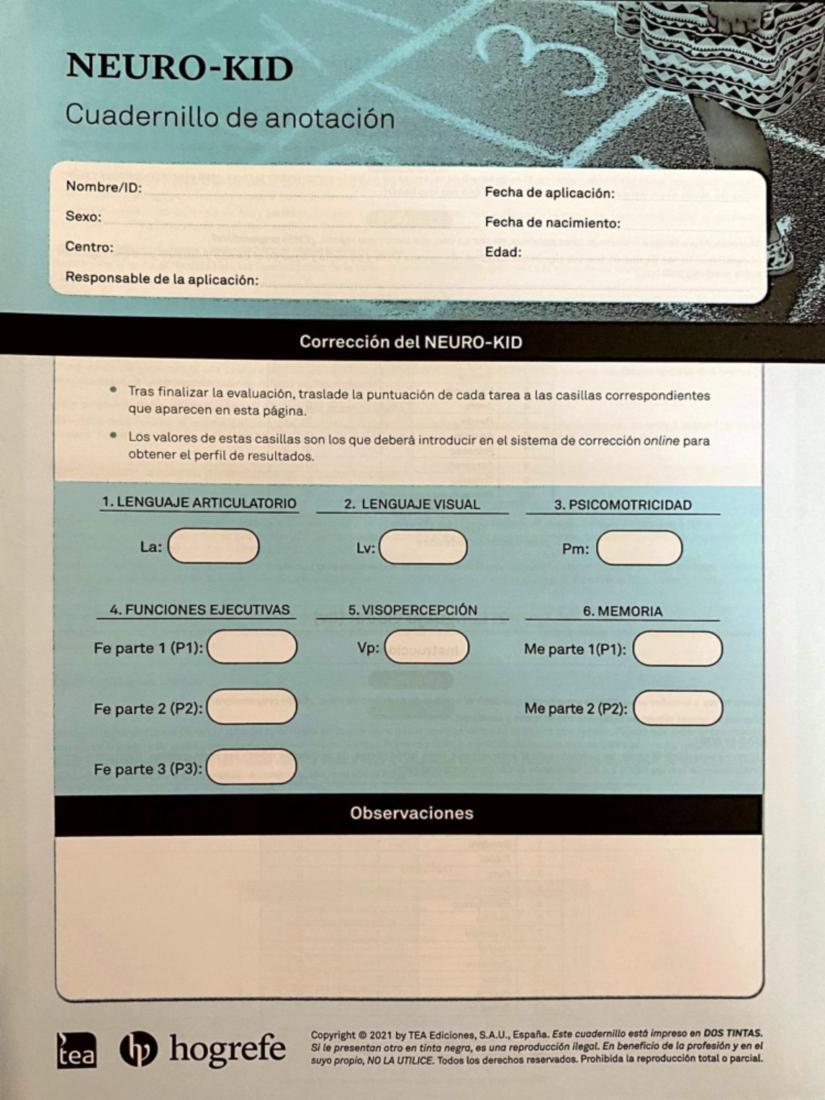 NEURO KID Cuadernillo de Anotación para Evaluación Psicomotricidad - Document Preview