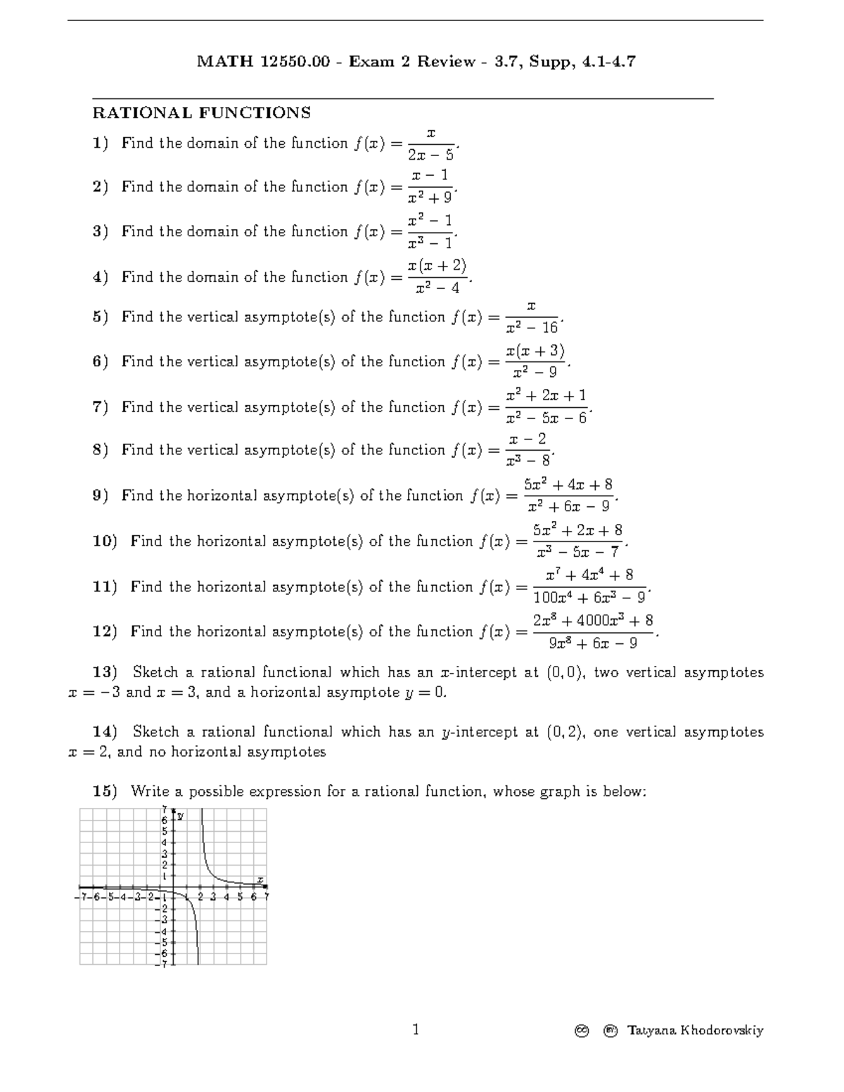 MATH 12550 Exam 2 Review: Rational Functions & Inequalities - Studocu