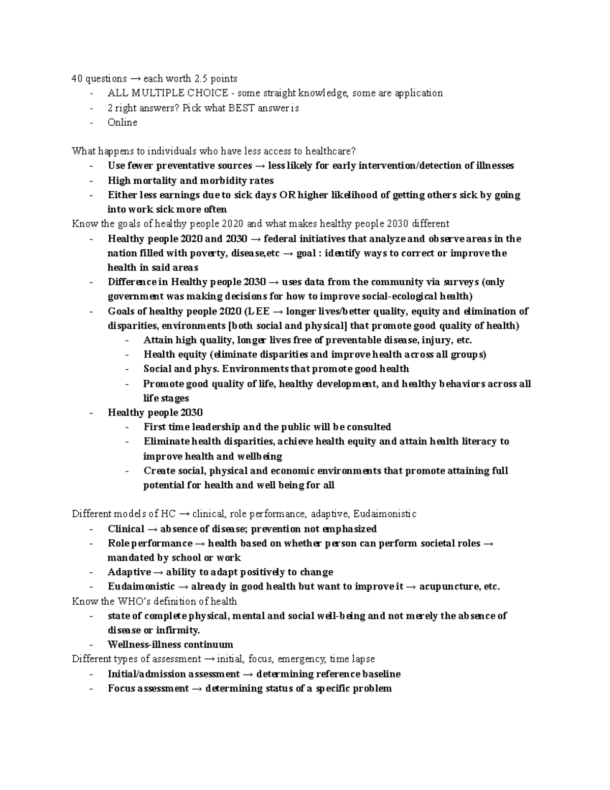 NUR 1390 Exam 1 Study Guide: Key Concepts in Health and Nursing - Studocu