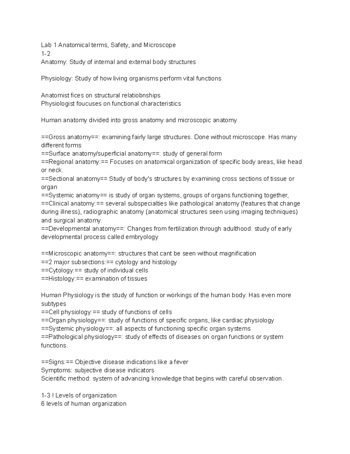 AHS 131 Week 1 Lab: Anatomical Terms, Safety, and Microscope Anatomy ...