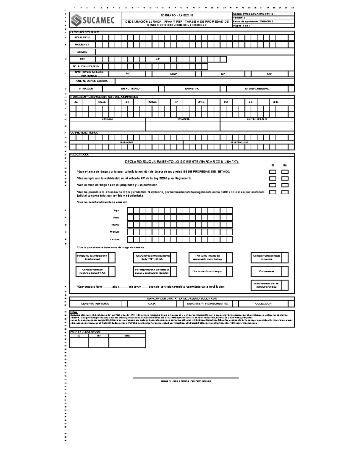 Anexo 10: Declaración Jurada de Propiedad de Arma de Fuego - Document Preview