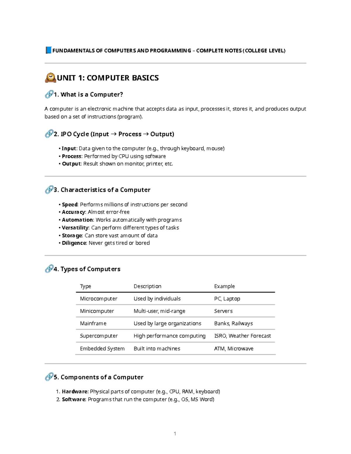 FUNDAMENTALS OF COMPUTERS AND PROGRAMMING NOTES (COLLEGE LEVEL) - Studocu