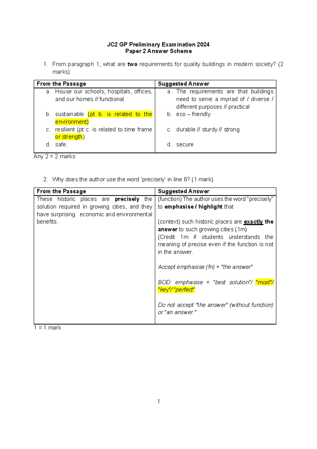2024 JC2 GP Preliminary Exam Paper 2 Answer Scheme Analysis - Studocu