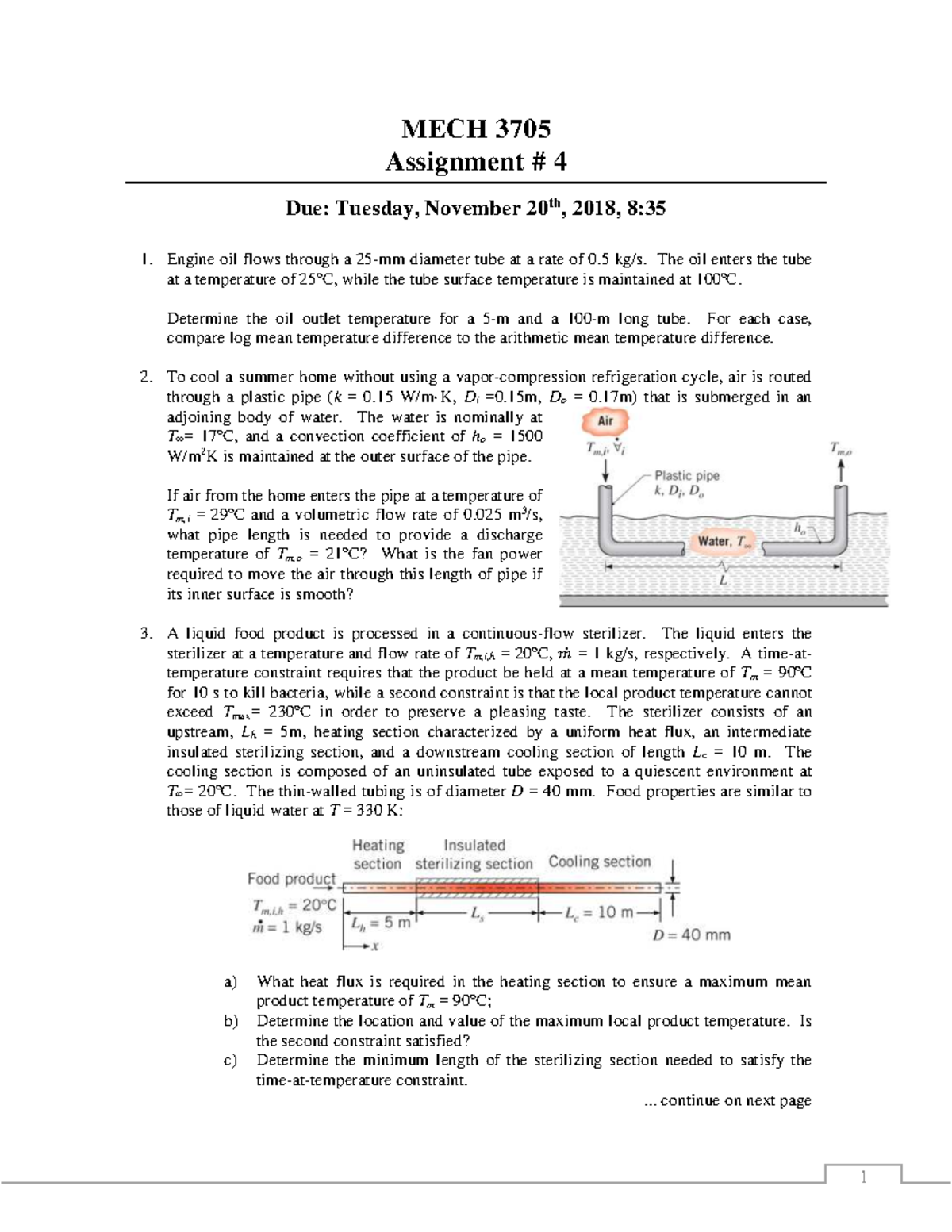 MECH 3705: Assignment 4 - Heat Transfer Problems and Solutions - Studocu
