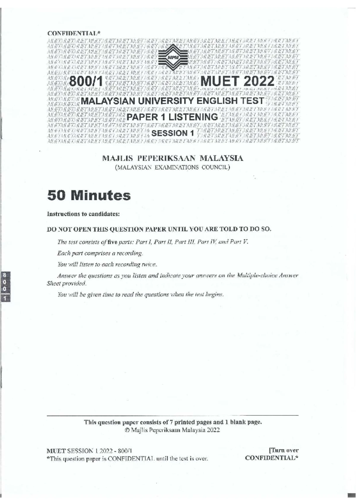 MUET S1-2022 Writing Paper 4: Exam Question & Instructions - Studocu