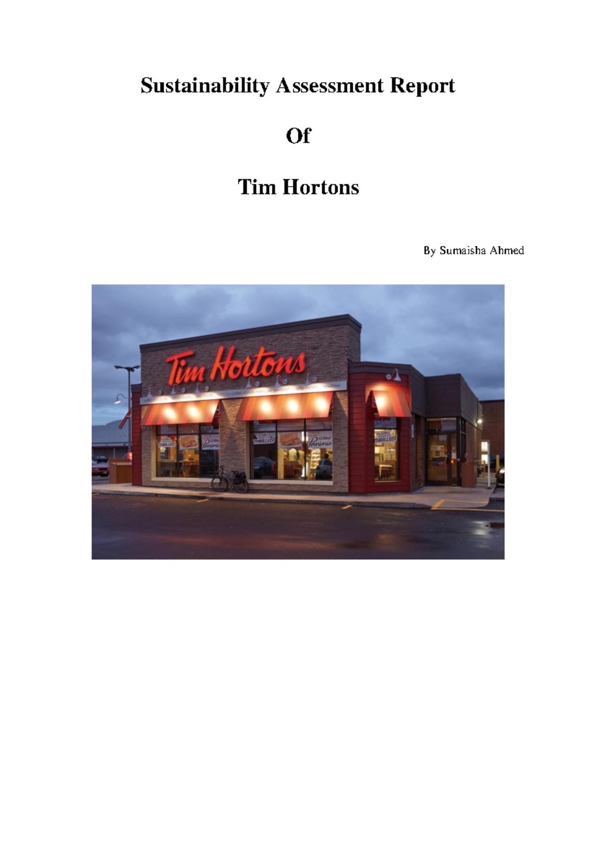 Tim Hortons Sustainability Assessment Report: Insights & Challenges ...