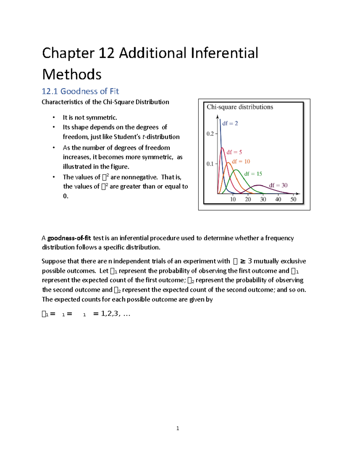 MATH200 Chapter 12 Notes: Goodness of Fit & Chi-Square Tests - Studocu