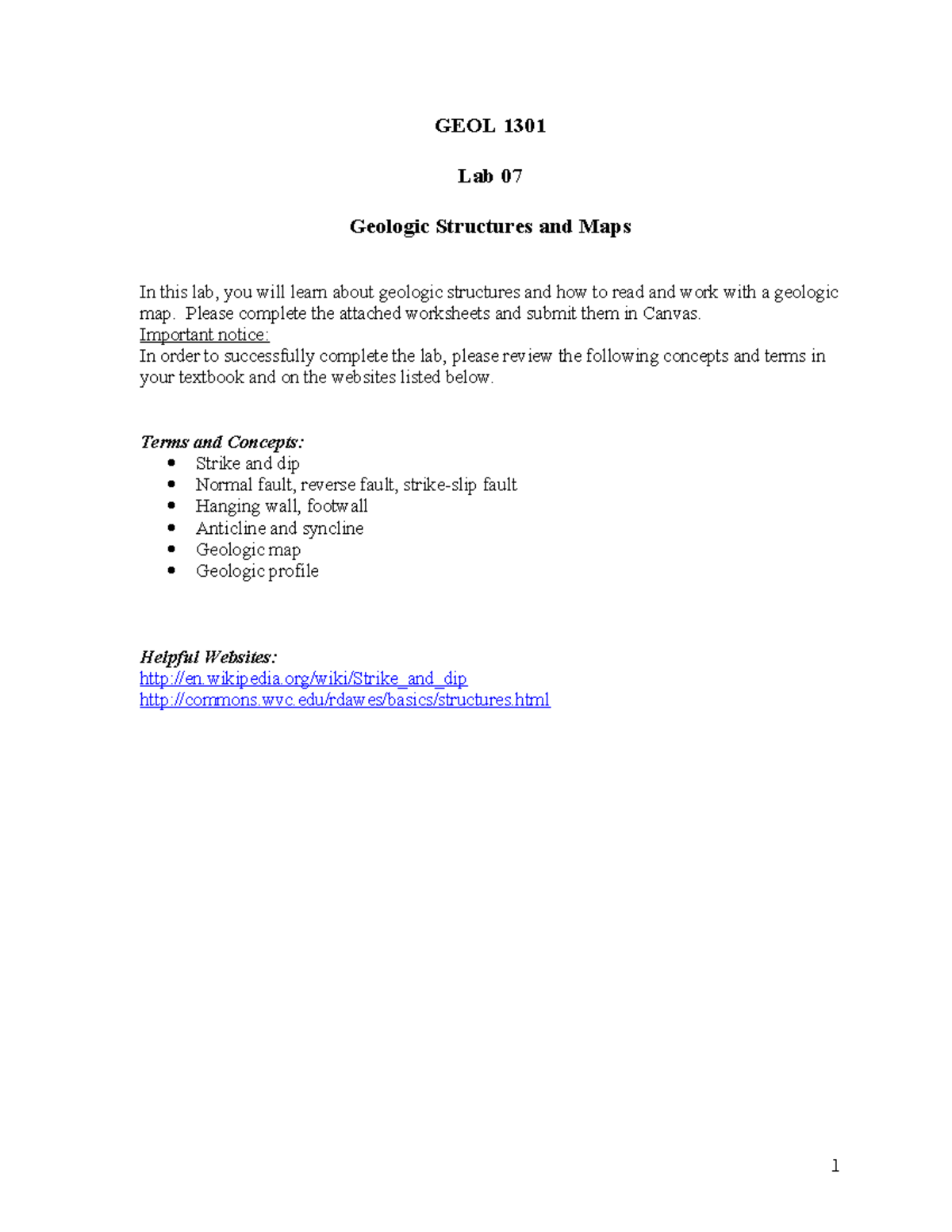 Geol 1301 Lab 07 Understanding Geologic Structures Maps Studocu