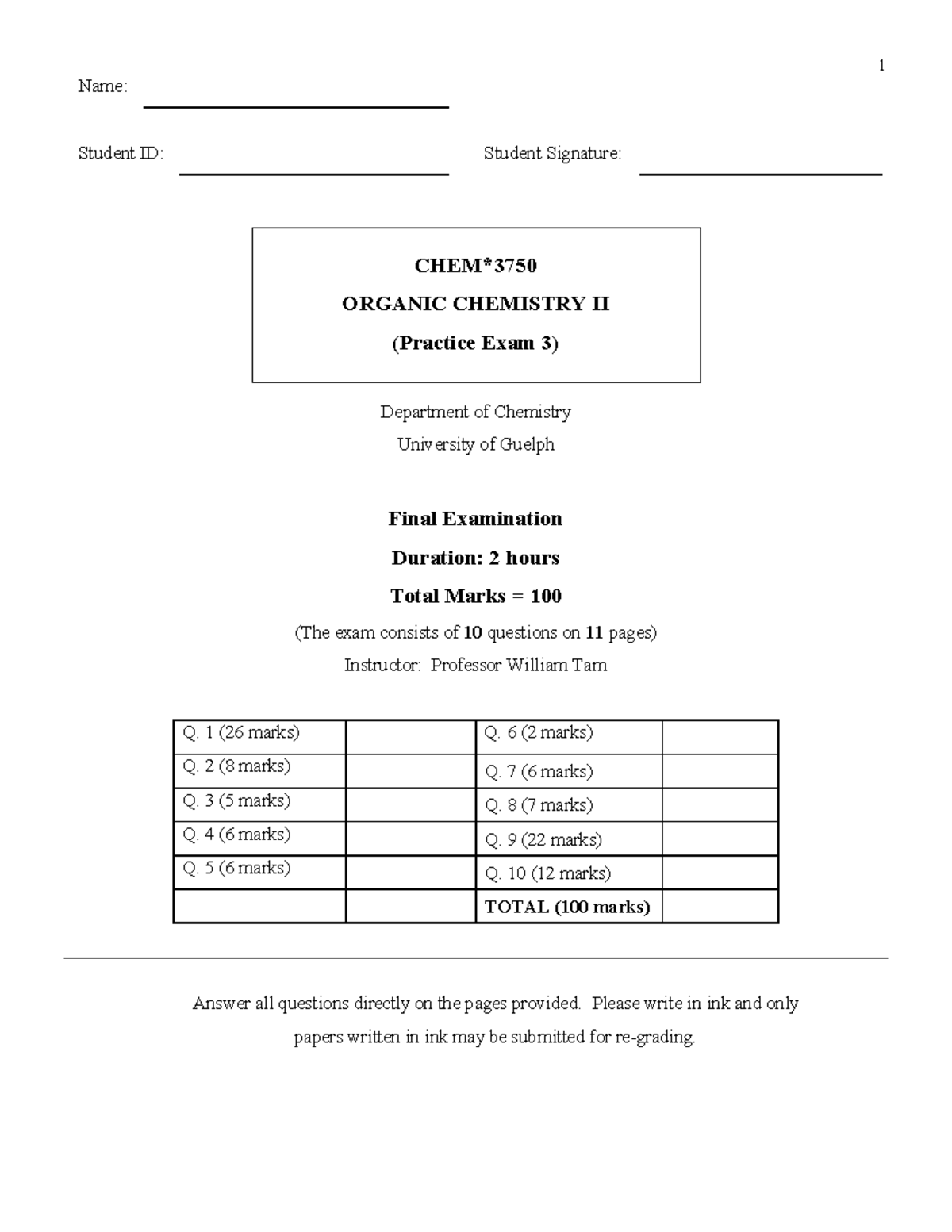 Practice Exam 3 - CHEM3750: Organic Chemistry II Final Exam - Studocu