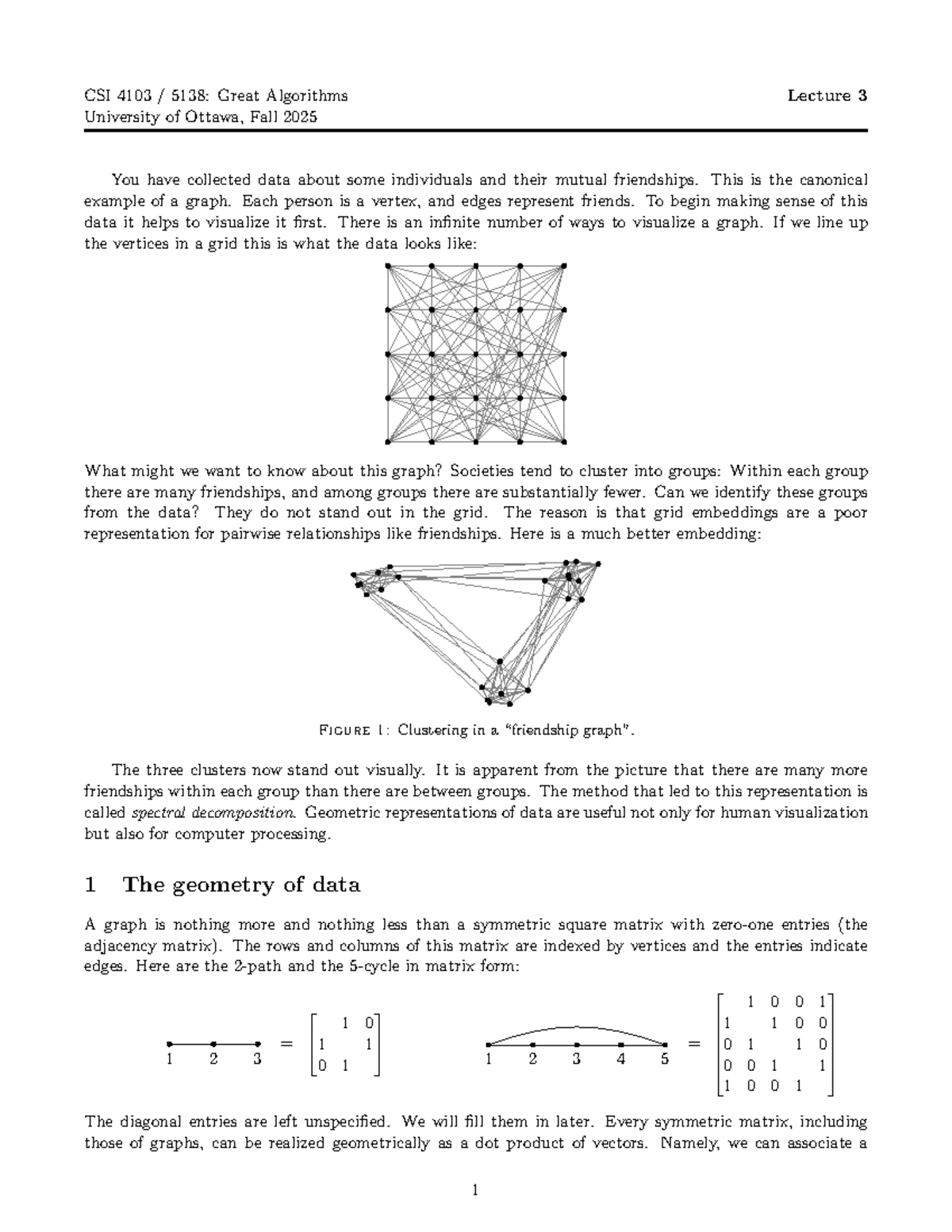 CSI 4103 5138: Lecture 3 - Spectral Decomposition and Graphs - Studocu