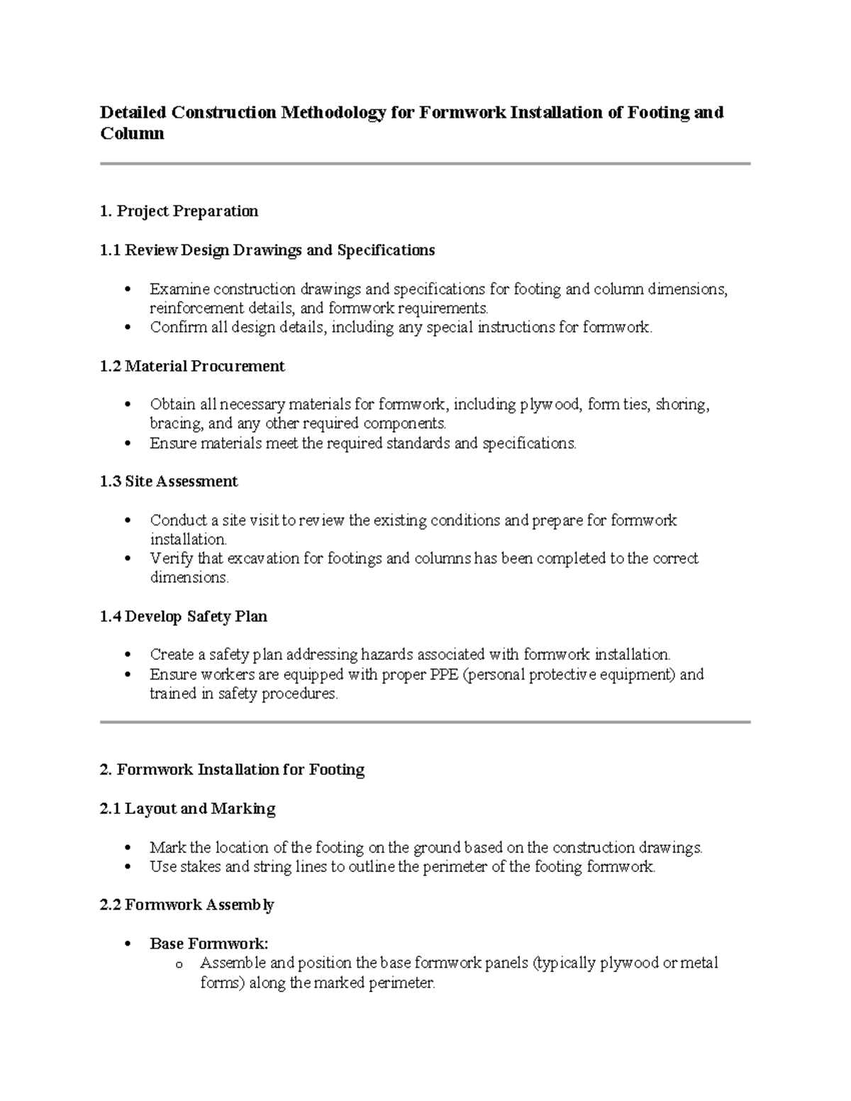 Construction Methodology for Footing & Column Formwork Installation ...