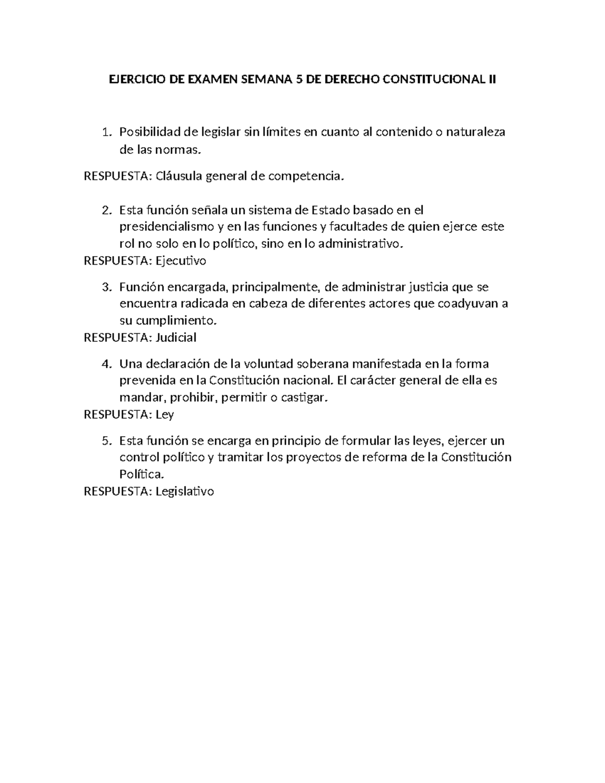 Ejercicio de Examen Semana 5 - Derecho Constitucional II - Studocu