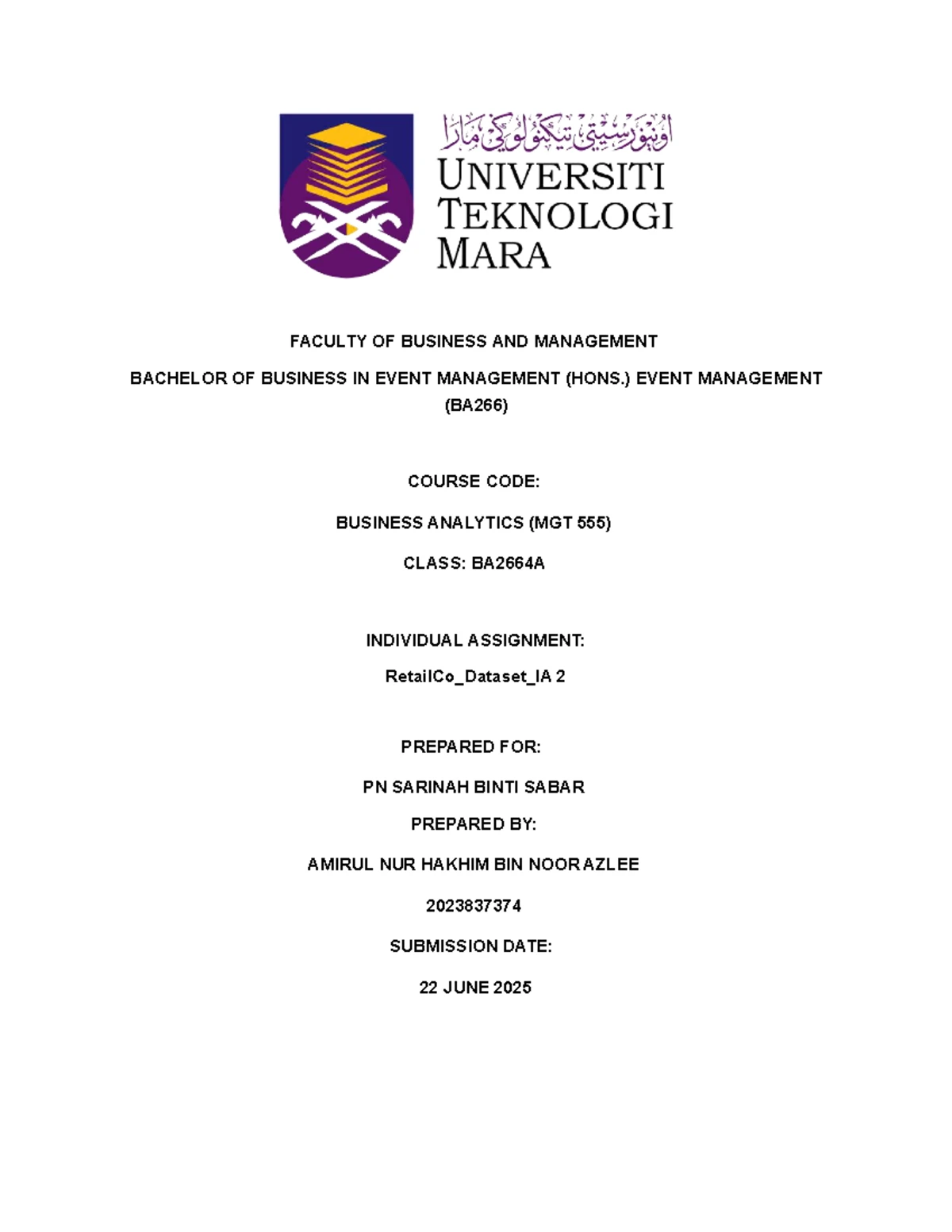 BA240 Group Assignment on Business Analytics: Data Insights & Analysis ...