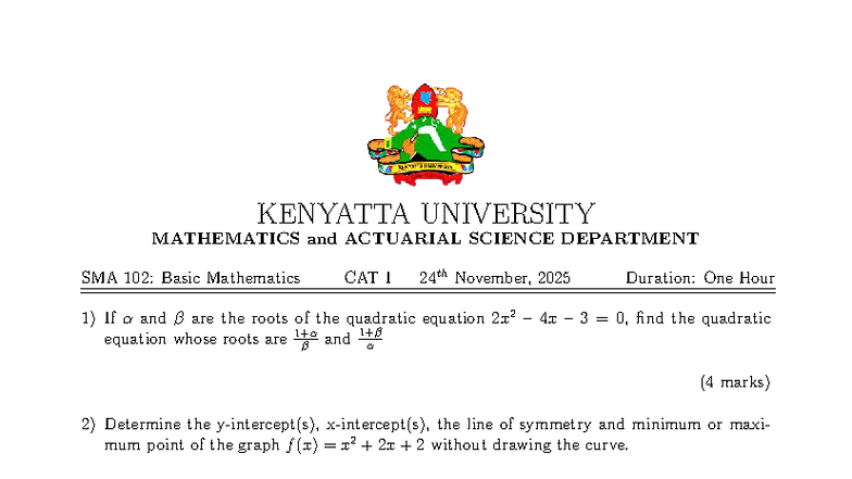 SMA 102 CAT I 2025 - Basic Mathematics Revision Notes - Studocu