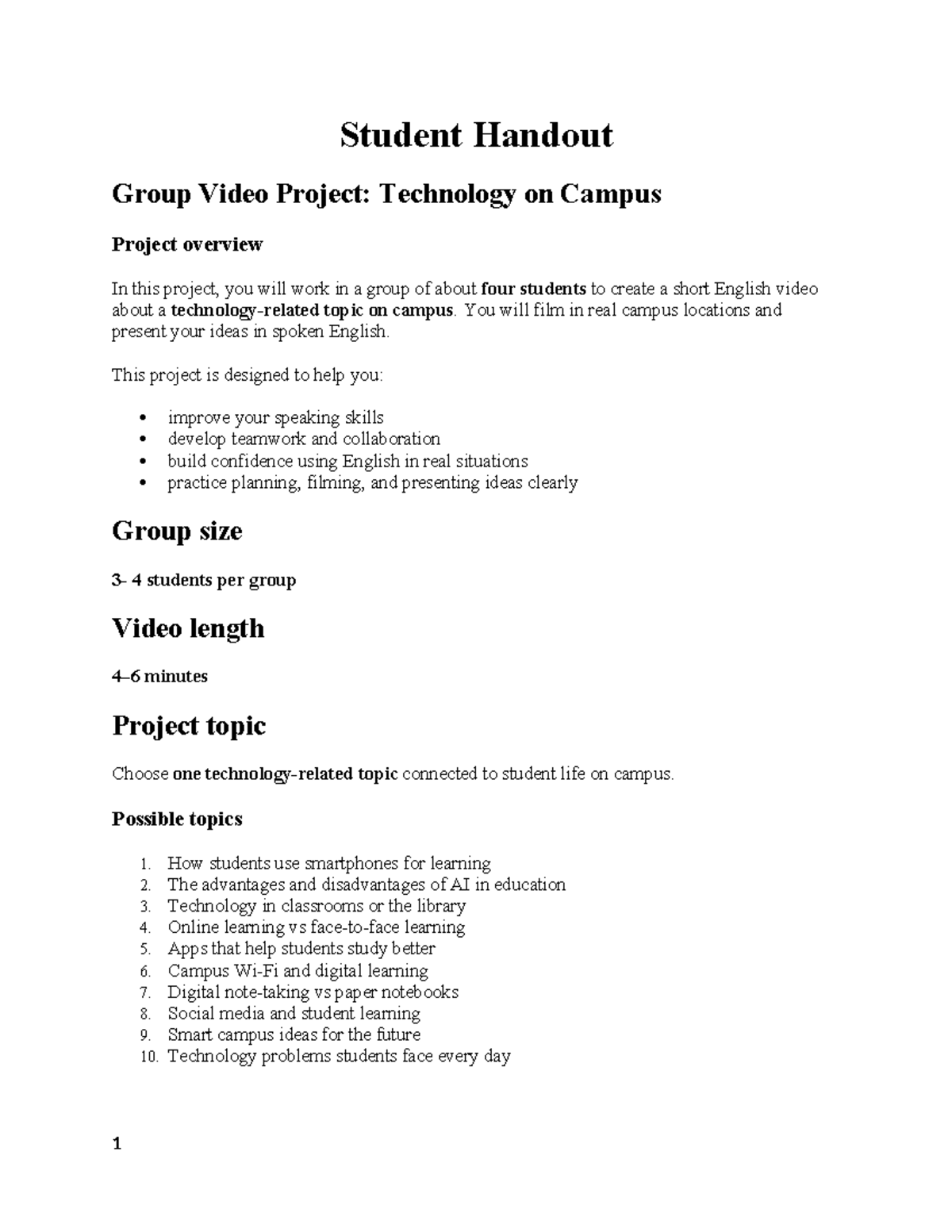 ENG 101 Group Video Project: Technology on Campus Overview - Studocu