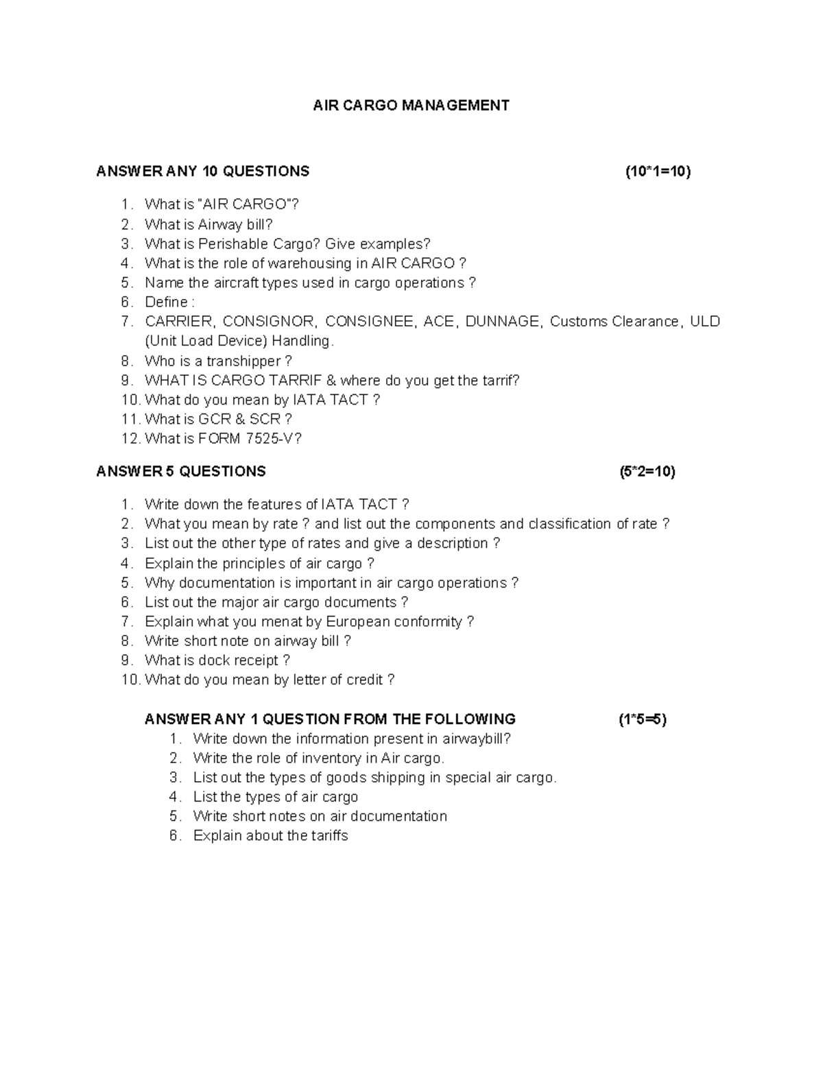 AIR Cargo Management Study Guide - Key Questions & Concepts - Studocu