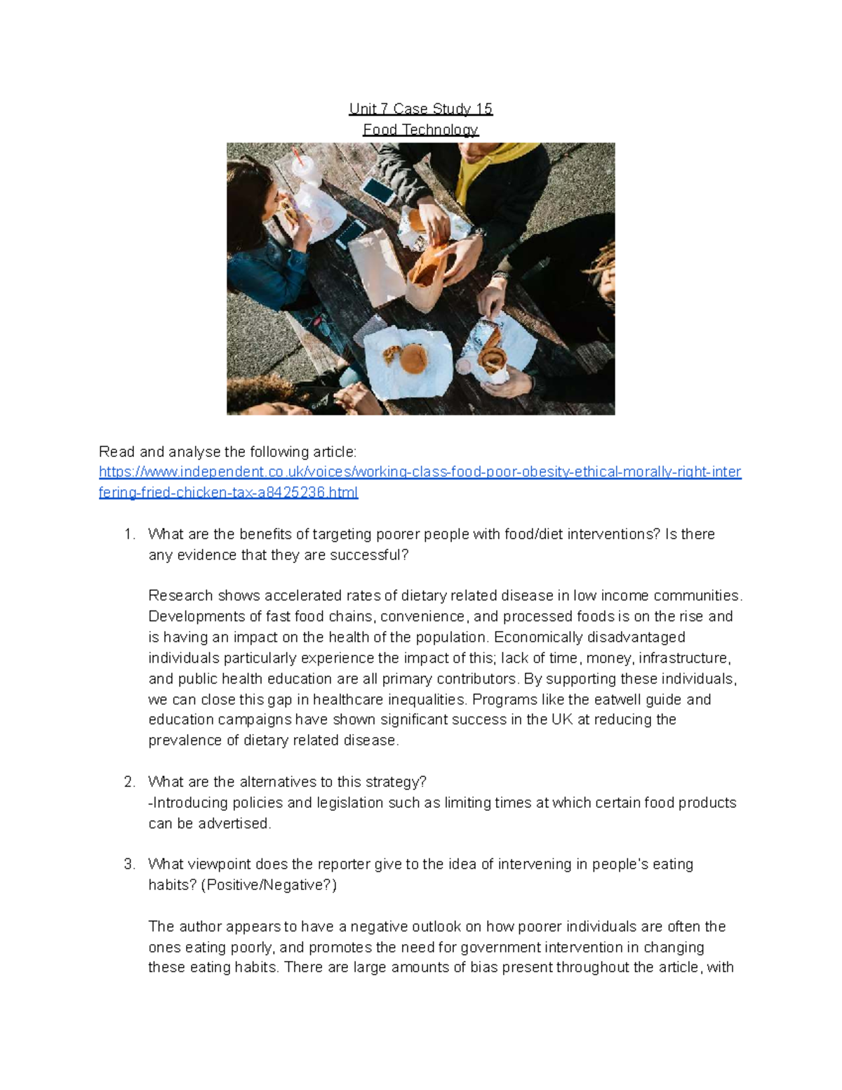 Unit 7 Case Study 15: Food Technology - Analyzing Dietary Interventions ...