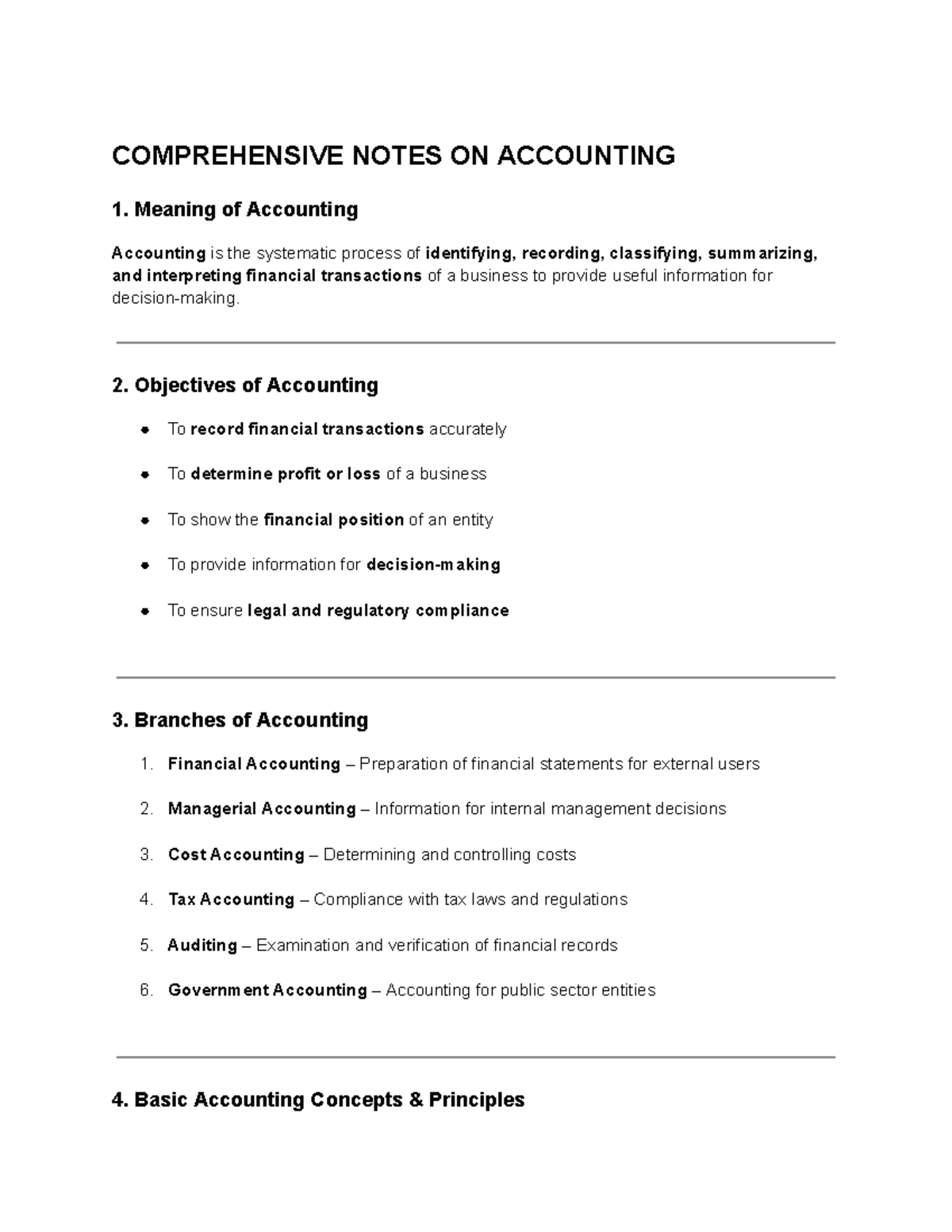 Comprehensive Notes on ACC 101: Accounting Principles and Concepts ...