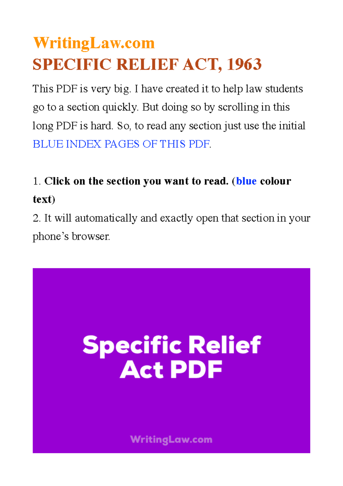 Specific Relief Act 1963 - WritingLaw SPECIFIC RELIEF ACT, 1963 This ...