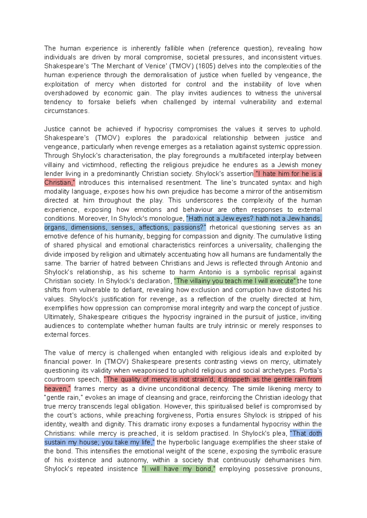 HSC Essay: The Complexity of Justice and Mercy in TMOV - Studocu