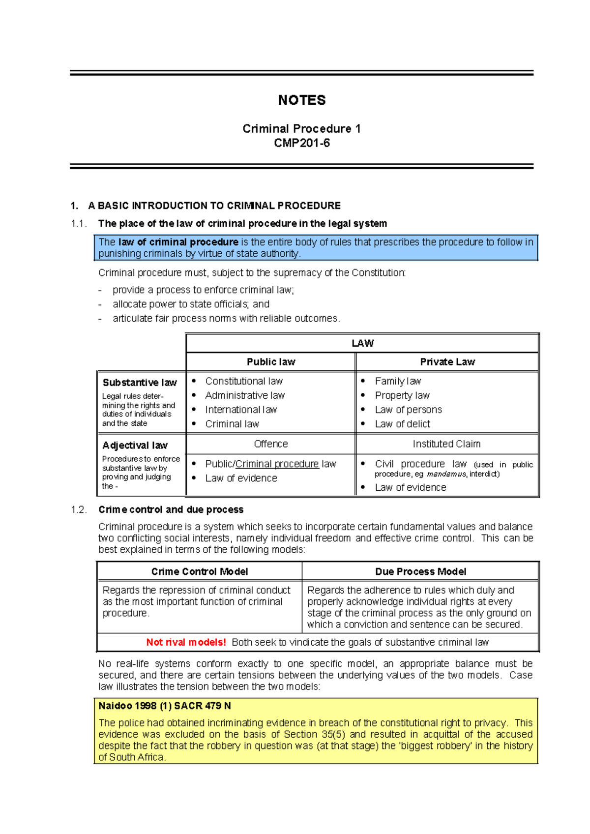 CIP2601-Notes - civil procedure notes - NOTES Criminal Procedure 1 ...