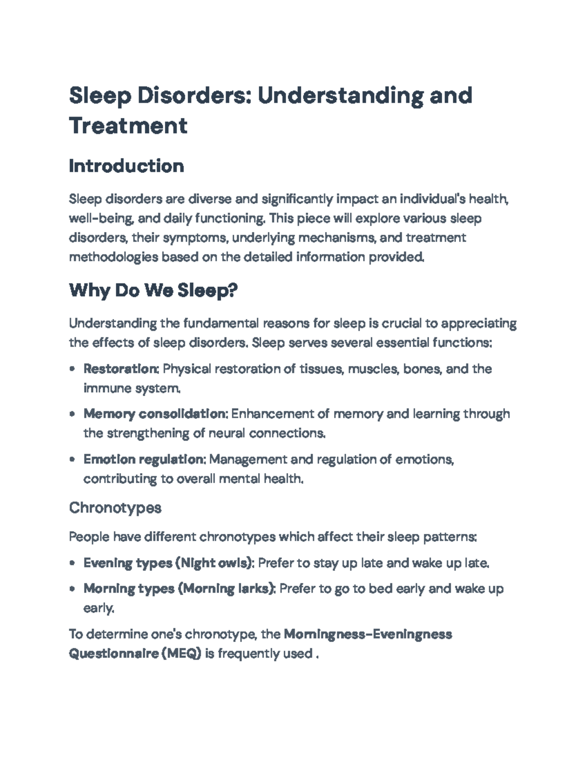 Sleep Disorders and Their Treatment: Insights into Symptoms and ...