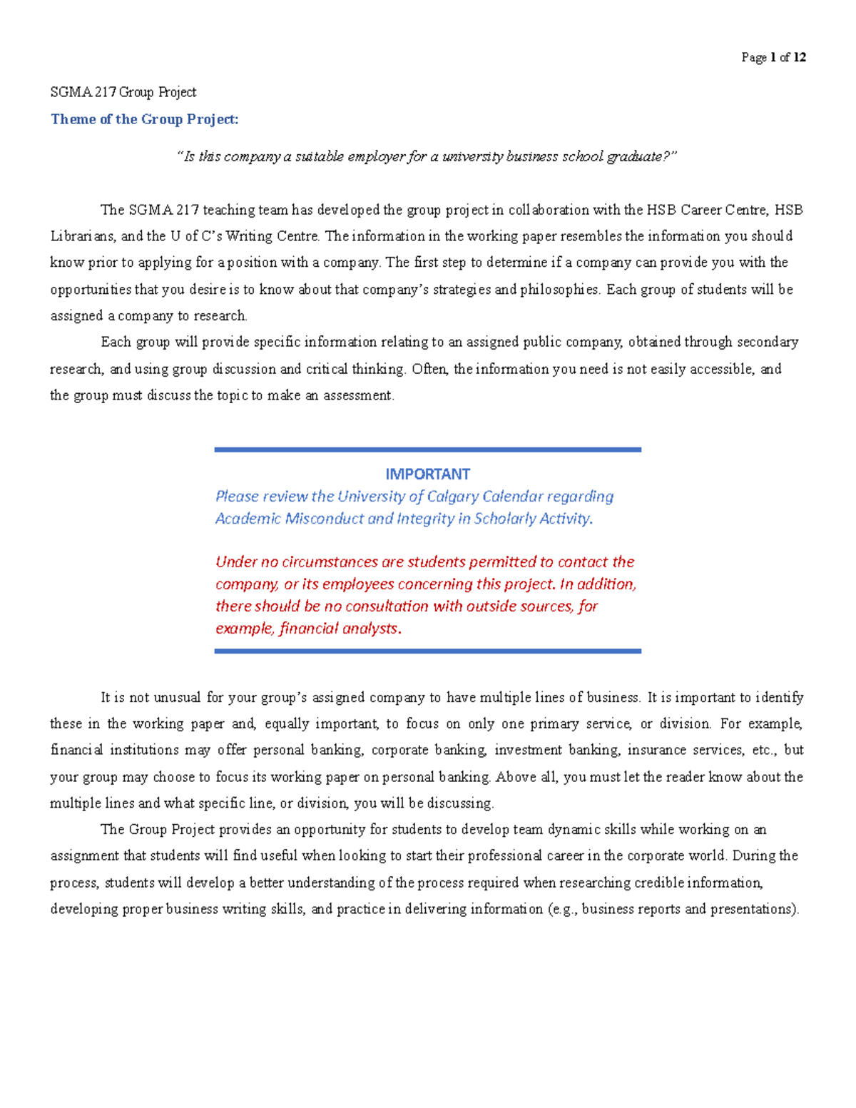 SGMA 217 Group Project: Evaluating Employer Suitability for HSB ...