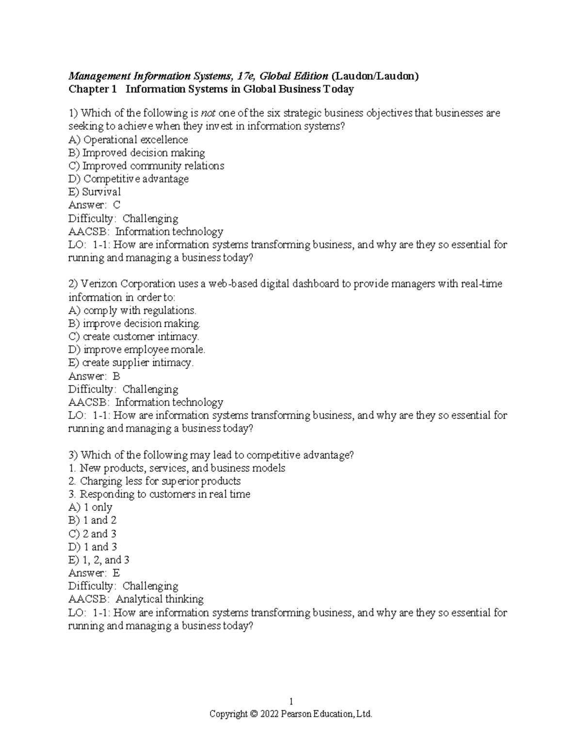 MIS 17e Global Edition: Chapter 1 - Information Systems in Global ...