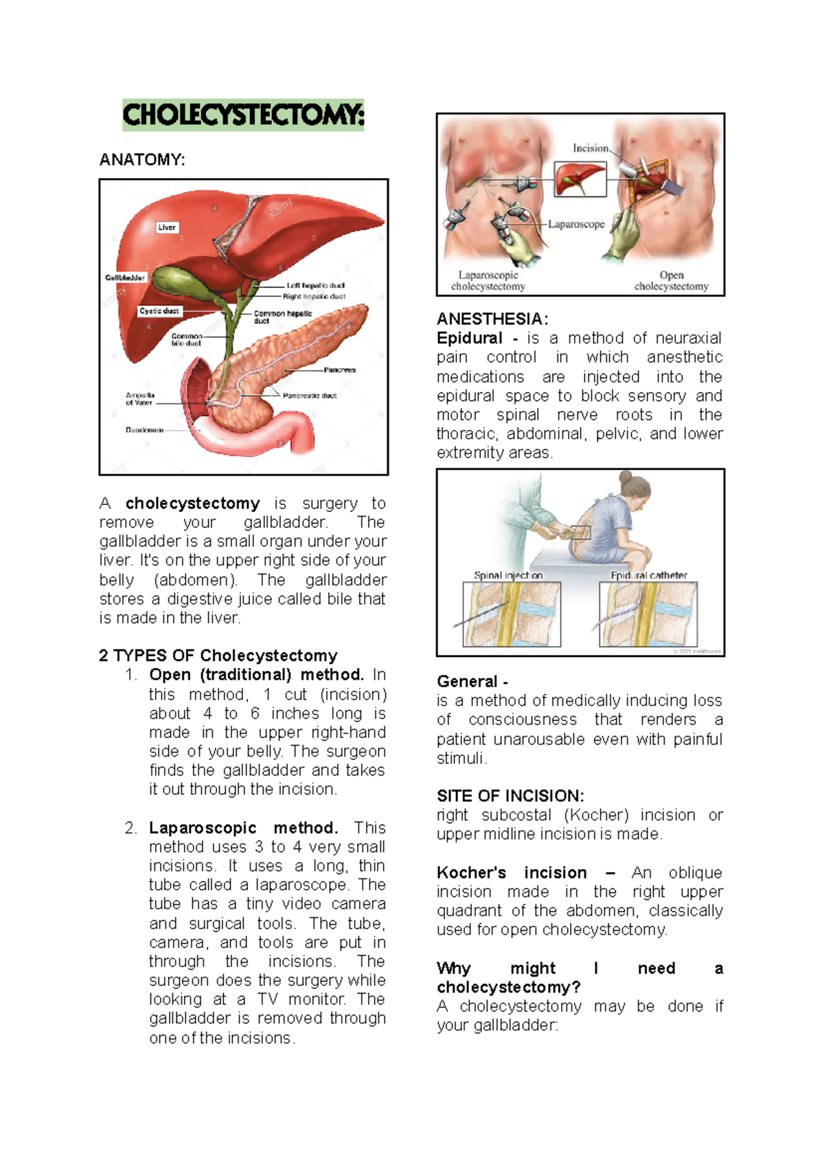 OPEN Chole - CHOLECYSTECTOMY: ANATOMY: A cholecystectomy is surgery to ...