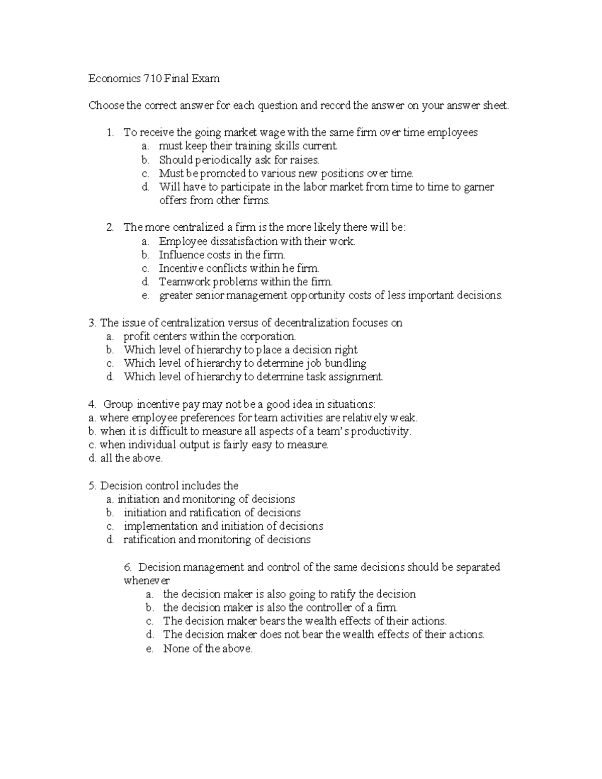 Econ 710 Final Exam Study Guide Spring 2025 - Studocu