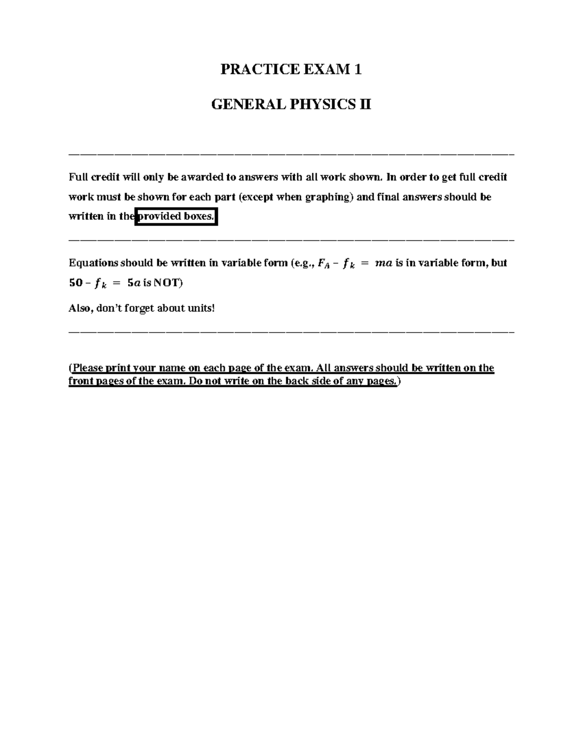 Practice Exam 1 Solutions for General Physics II (S25) - Studocu