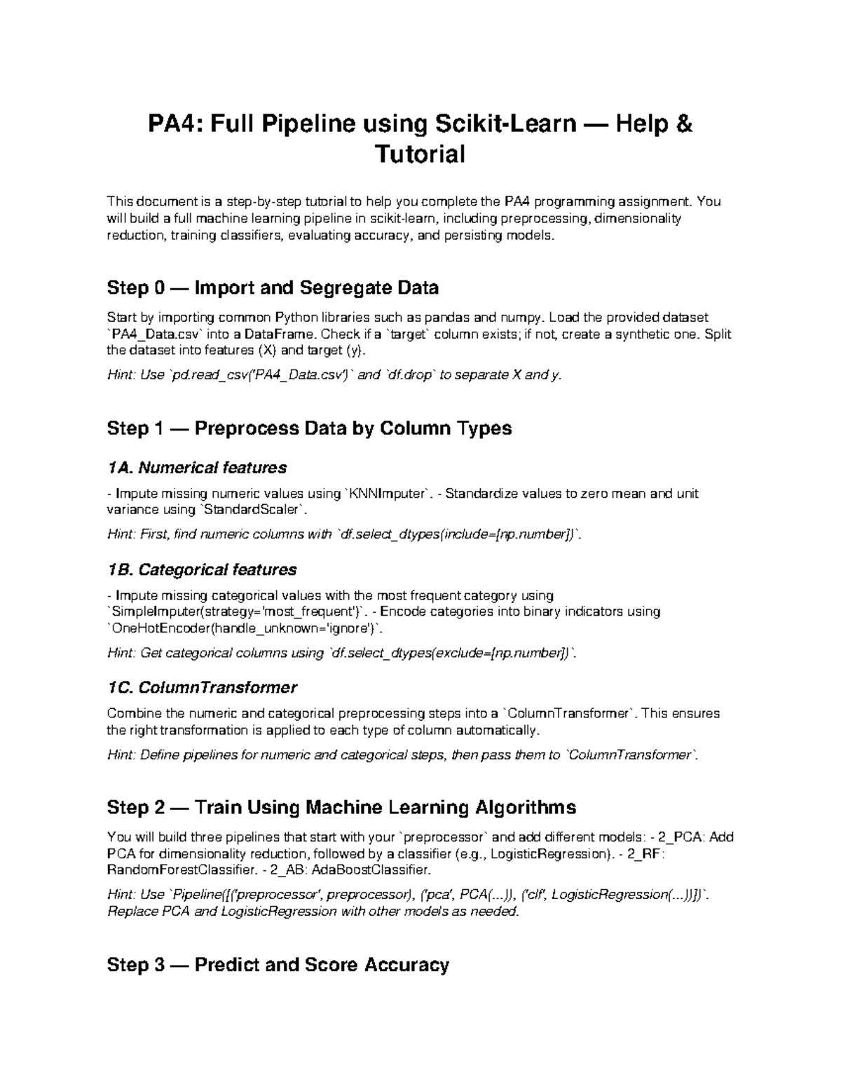 PA4: Full ML Pipeline Tutorial for Programming Assignment - Studocu