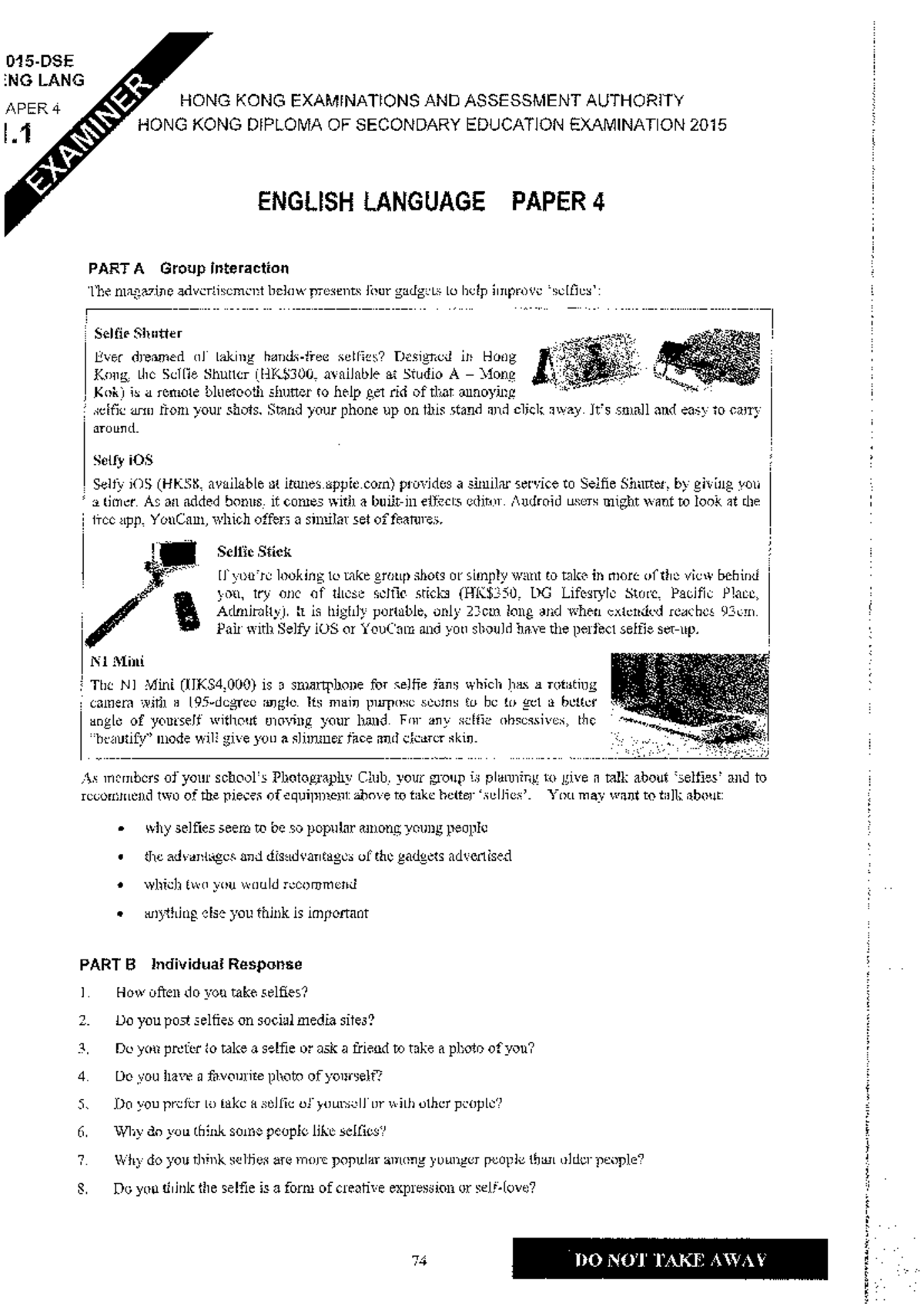 2015-DSE ENG LANG Paper 4-4: Group Interaction on Selfies and Gadgets ...