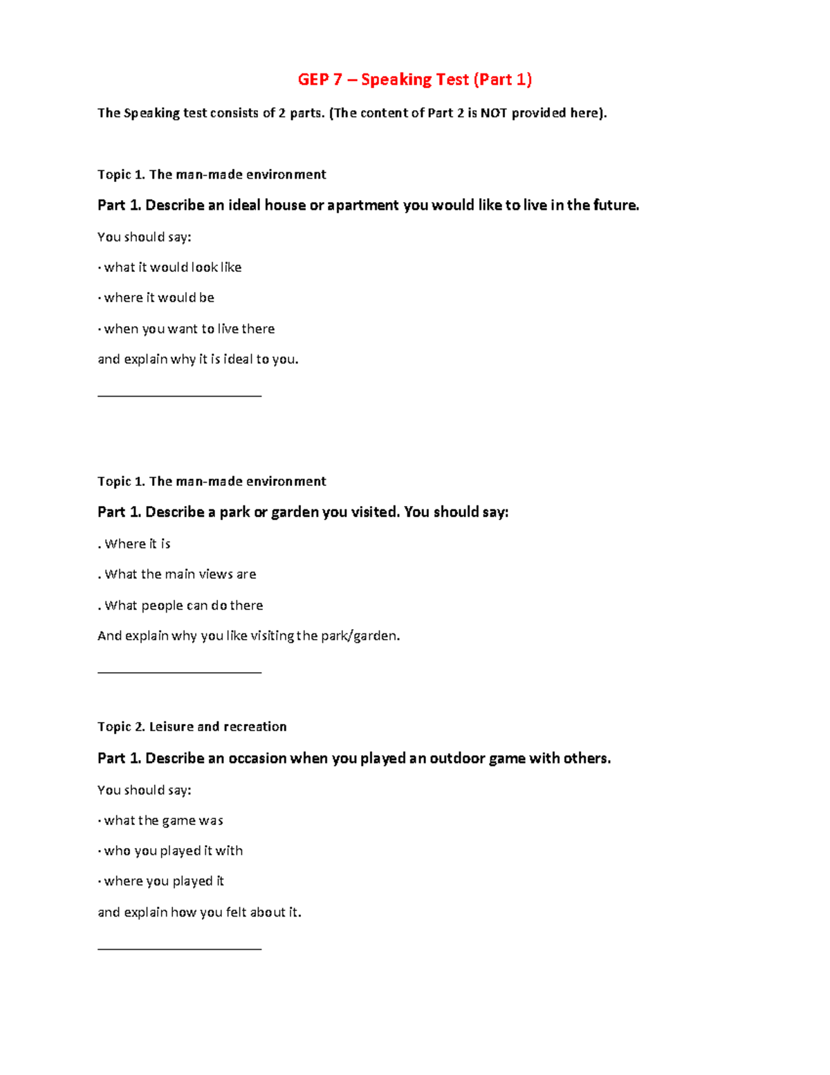 De thi Speaking 7 2022 A51 52 01 - GEP 7 – Speaking Test (Part 1) The ...