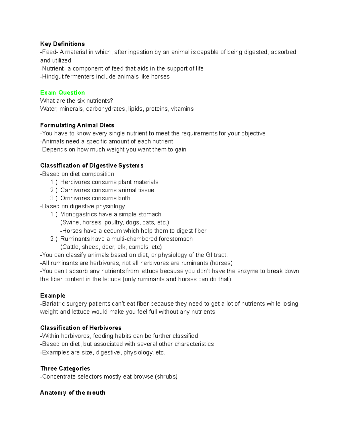 ANSC 202 Unit 1 - Key Concepts and Definitions from Lecture Notes - Studocu