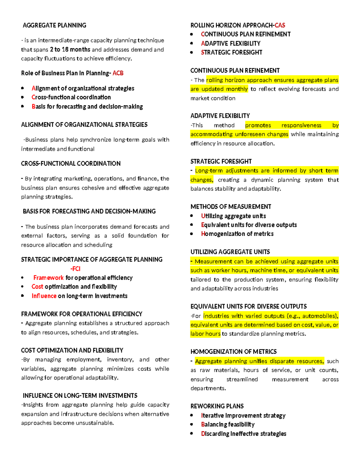 AGGREGATE PLANNING STRATEGIES AND TQM IN OPERATIONS MANAGEMENT - Studocu