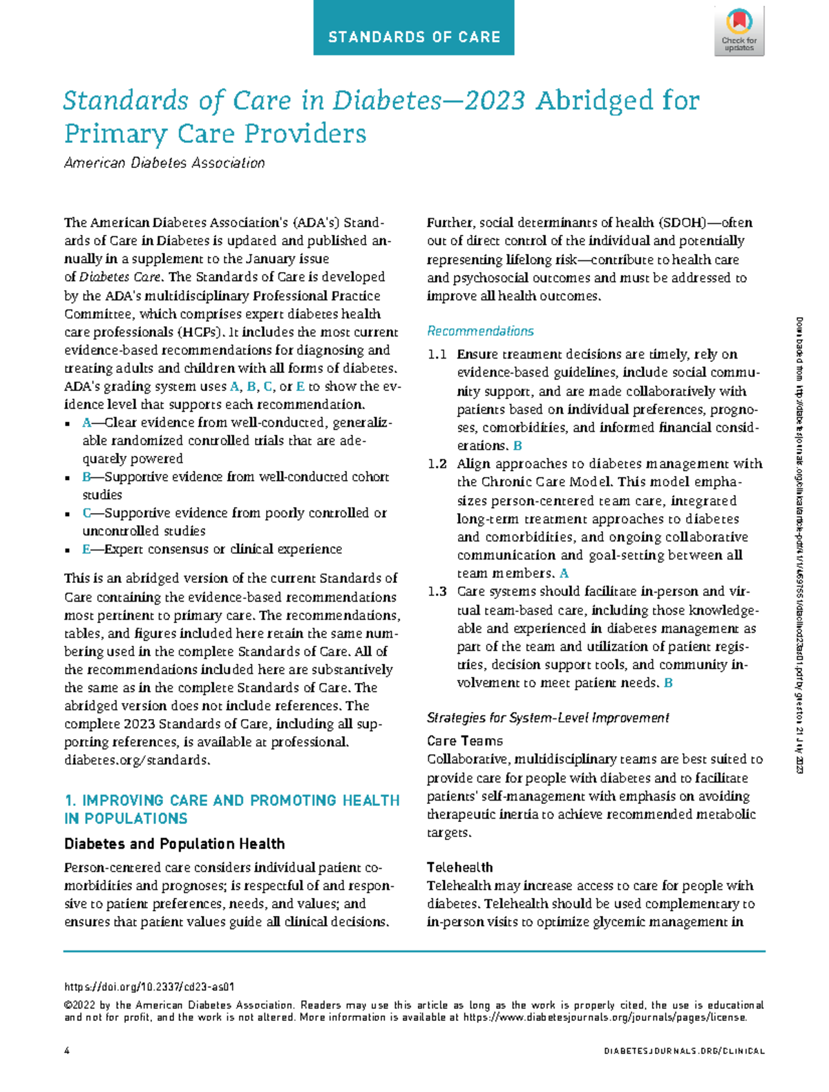 ADA DM - Definición de parámetros para ADA - Standards of Care in ...