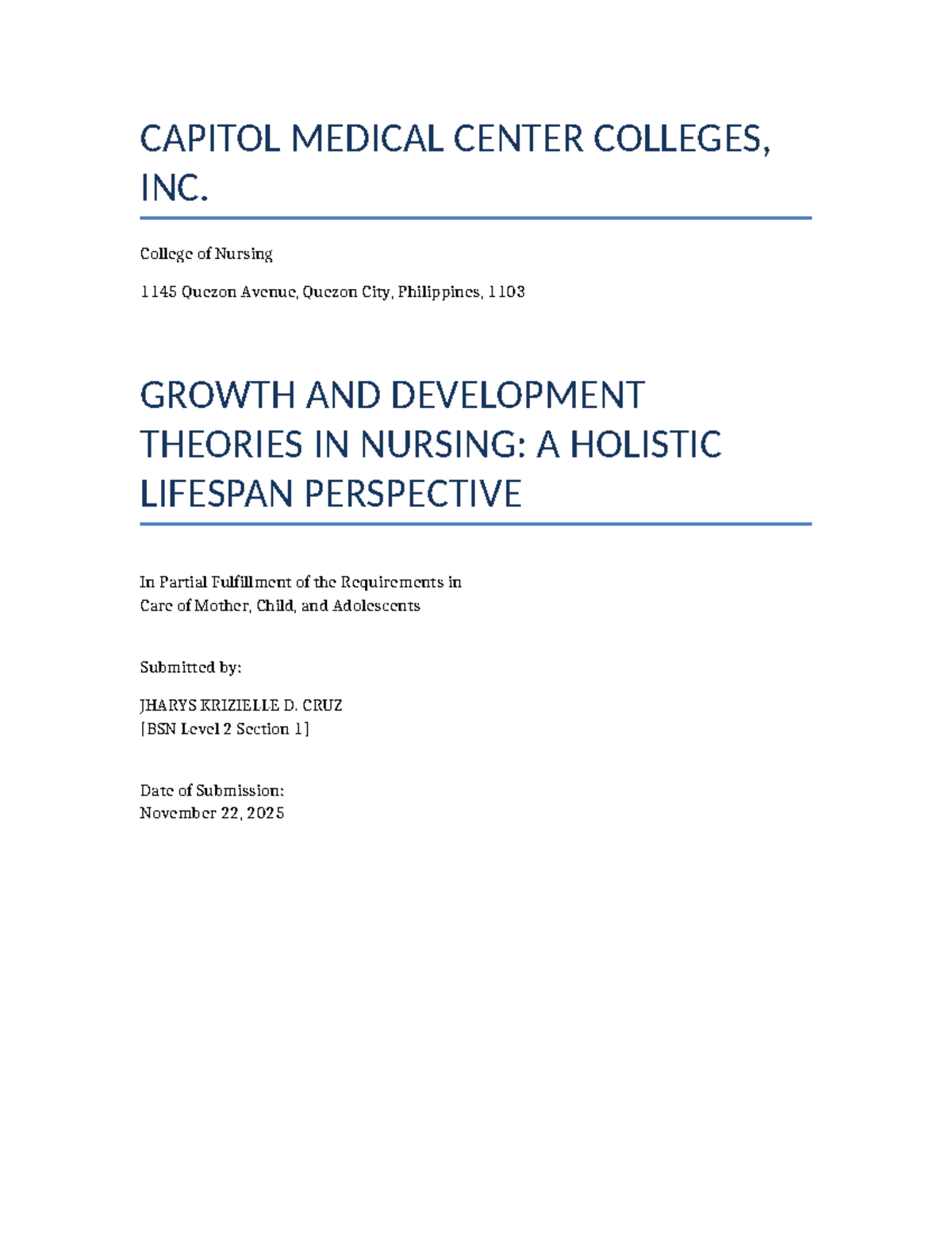 Growth and Development Theories in Nursing: A Holistic Approach (NUR ...