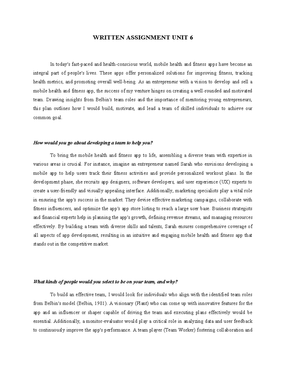 Bus 3303 Entrepreneurship Wa6 Written Assignment Unit 6 In Today S