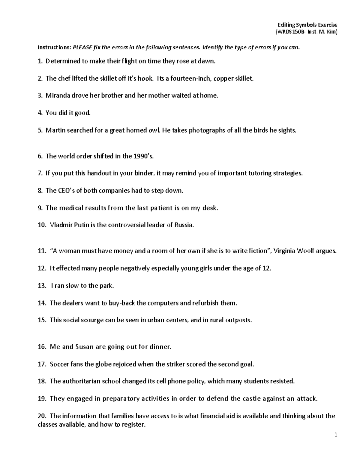 Editing Symbols Exercise (Inst. M. Kim) - Error Correction Guide - Studocu