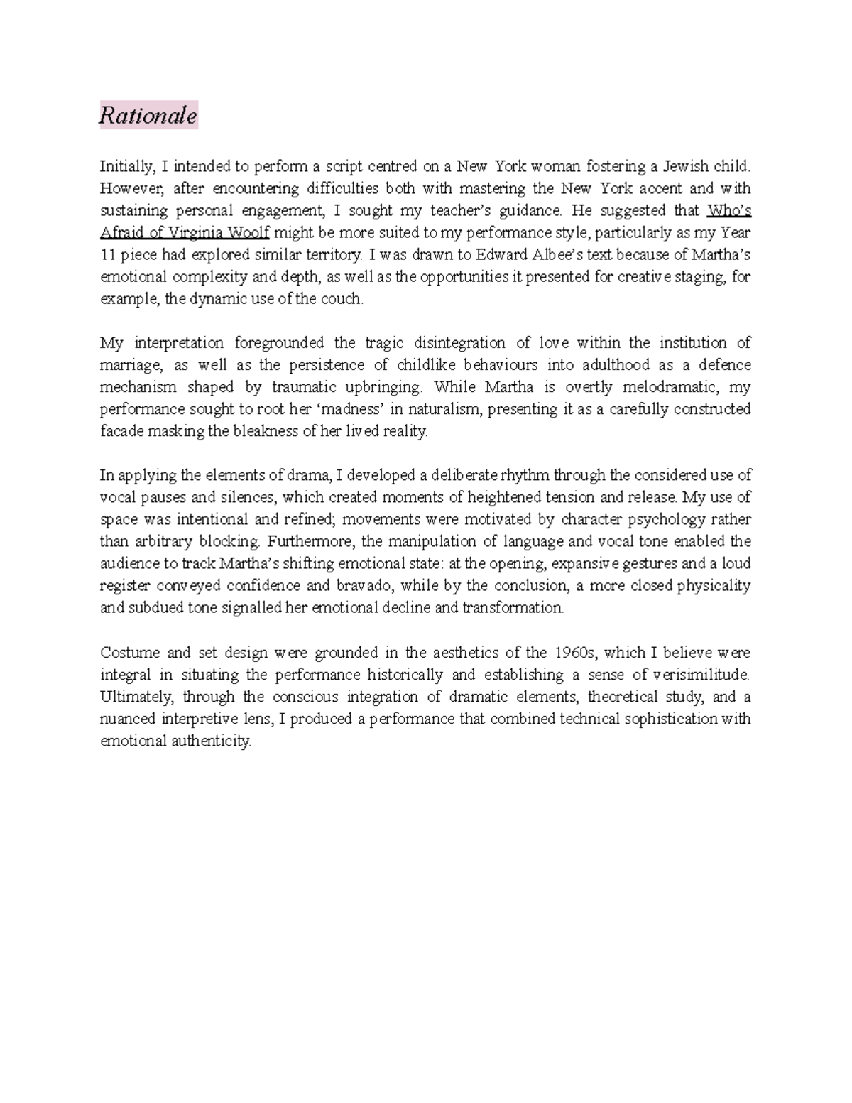 Rationale for Drama Performance: Exploring Emotional Complexity - Studocu