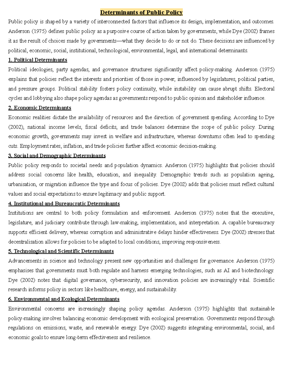 Determinants of Public Policy: An In-Depth Analysis - Studocu