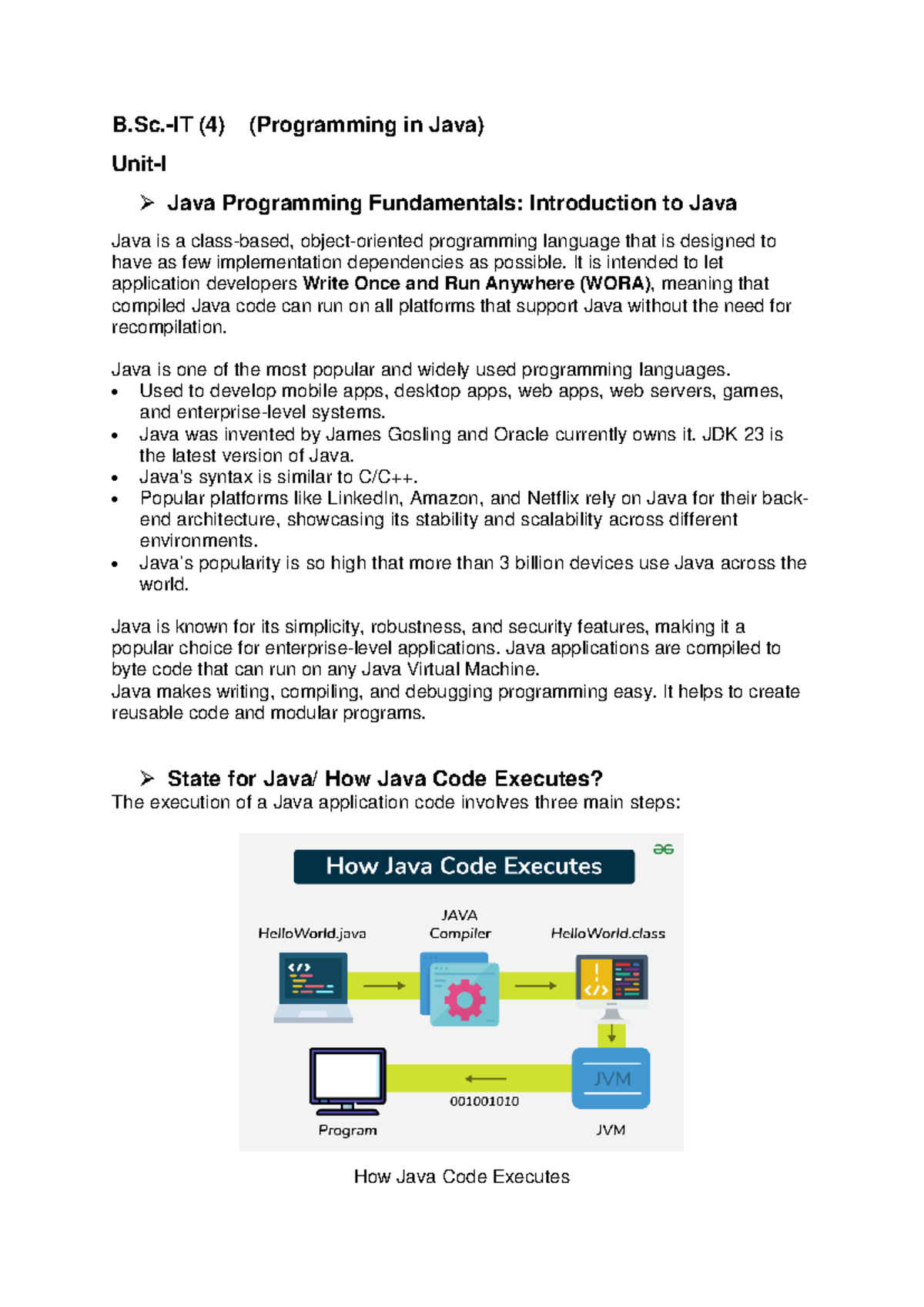 Java Programming Fundamentals - Unit 1 Notes for BCA Students - Studocu