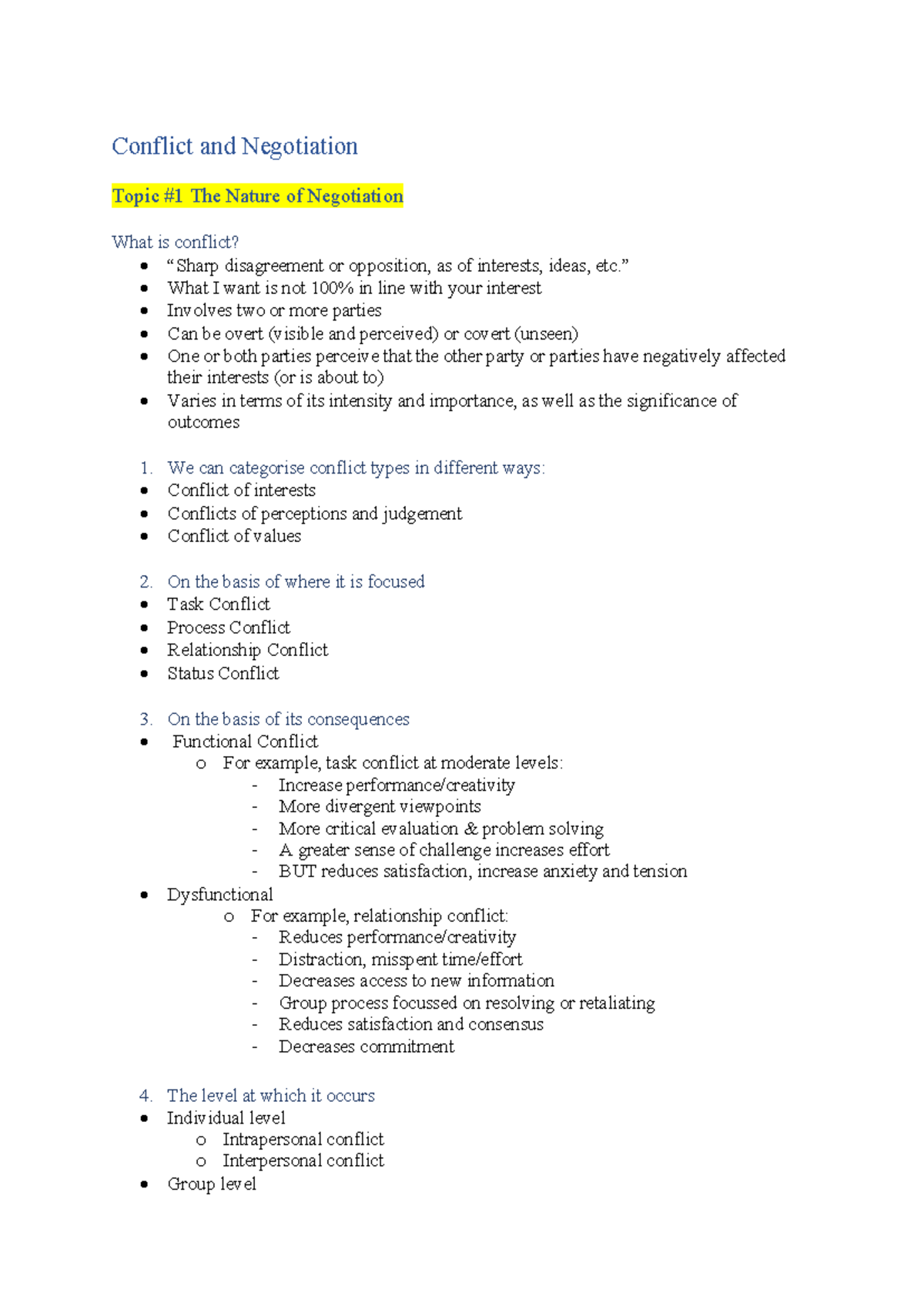 Conflict and Negotiation (Course Code: CN101) Revision Notes - Studocu