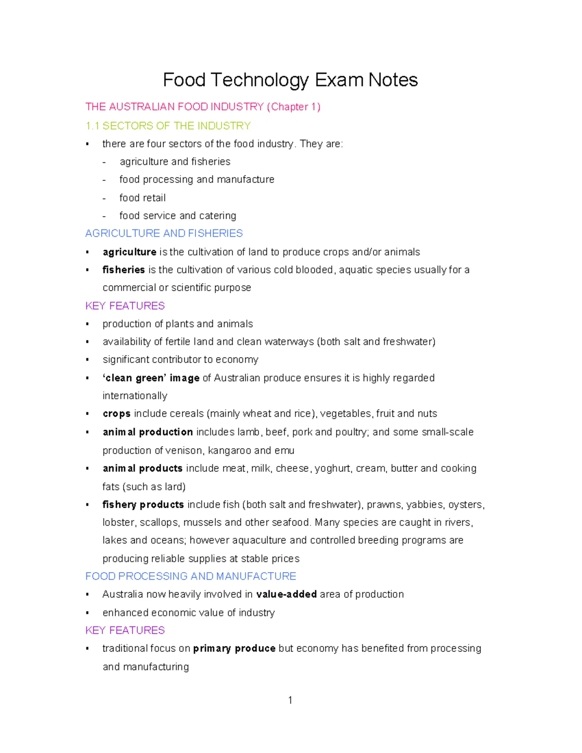 Food Technology HSC Notes: Australian Food Industry Overview - Studocu