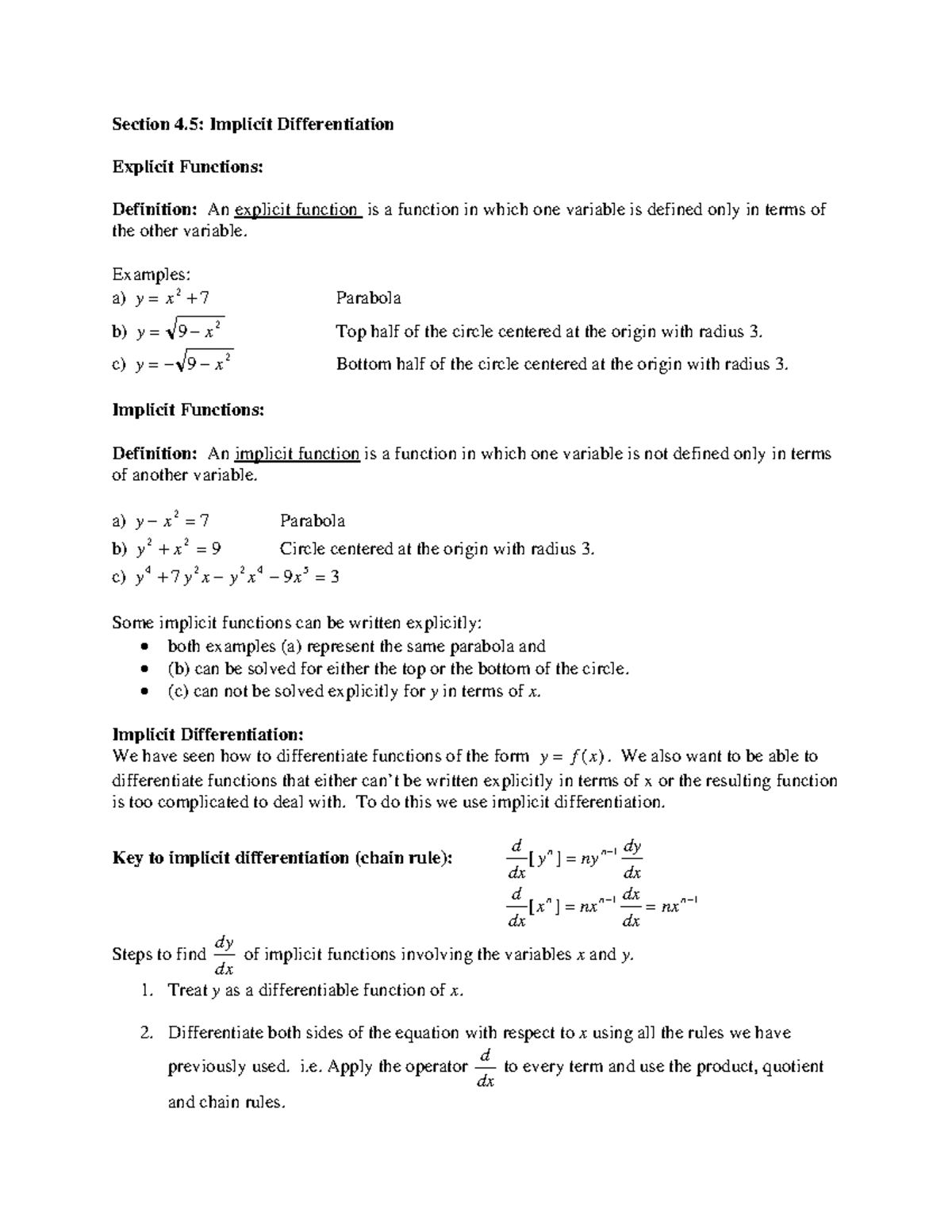 MATH 201 - Lecture Notes on Implicit Differentiation Techniques - Studocu