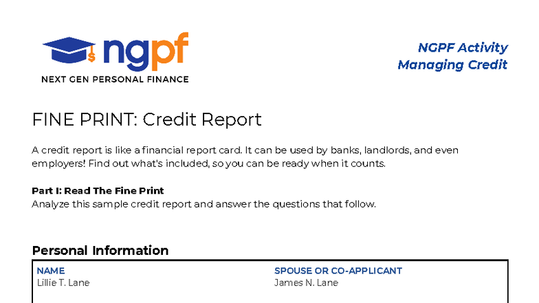 NGPF Activity: Managing Credit - FINE PRINT Credit Report Analysis - Studocu